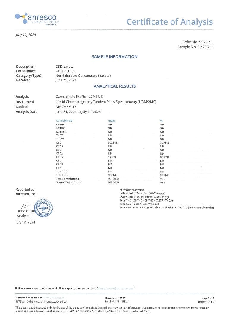 【20G】CBD アイソレート クリスタル 結晶パウダー(高純度99%)