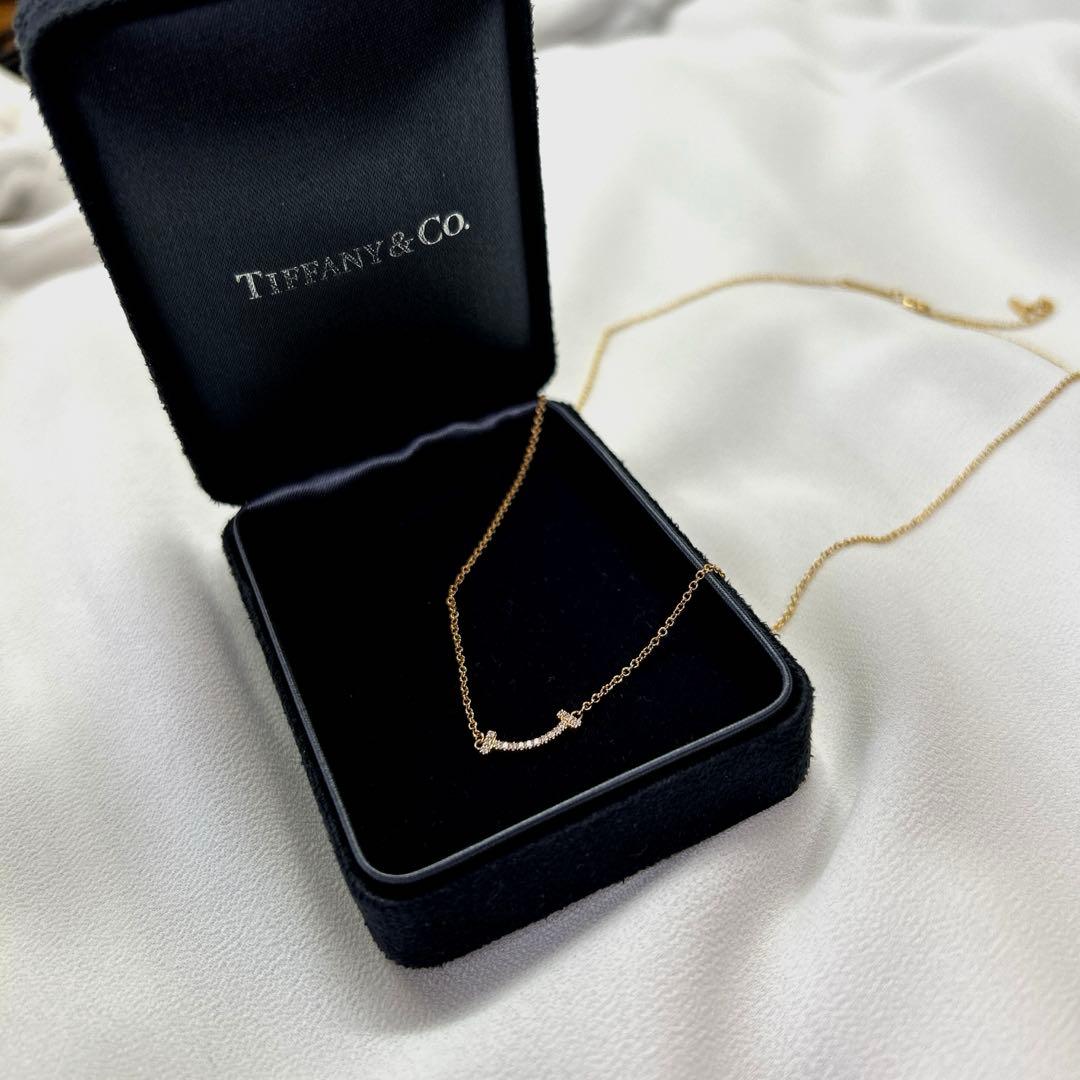 ティファニー　Tスマイルミニ　ローズゴールドダイヤネックレス