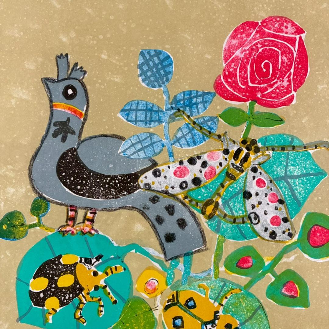 美品 ポール・アイズピリ「鳥と花束」リトグラフ 直筆サイン入 豪華額装 パリ画壇