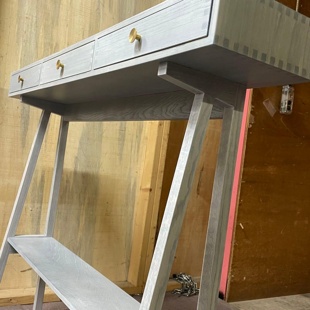 【美品】大川家具 境木工 コンソールテーブル 長机 ジンダイ グレーブルー