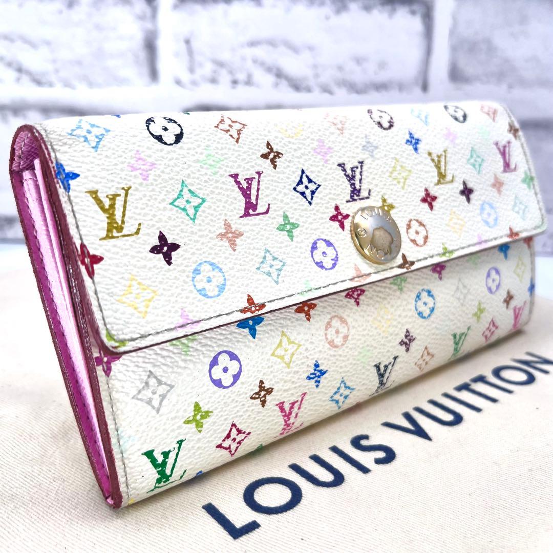 ルイヴィトン マルチカラー 村上 隆 ポルトフォイユ サラ 白×ピンク