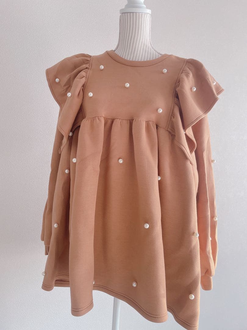 MARREY ME マリーミー　パール　ボンディング　スウェット　キャメル