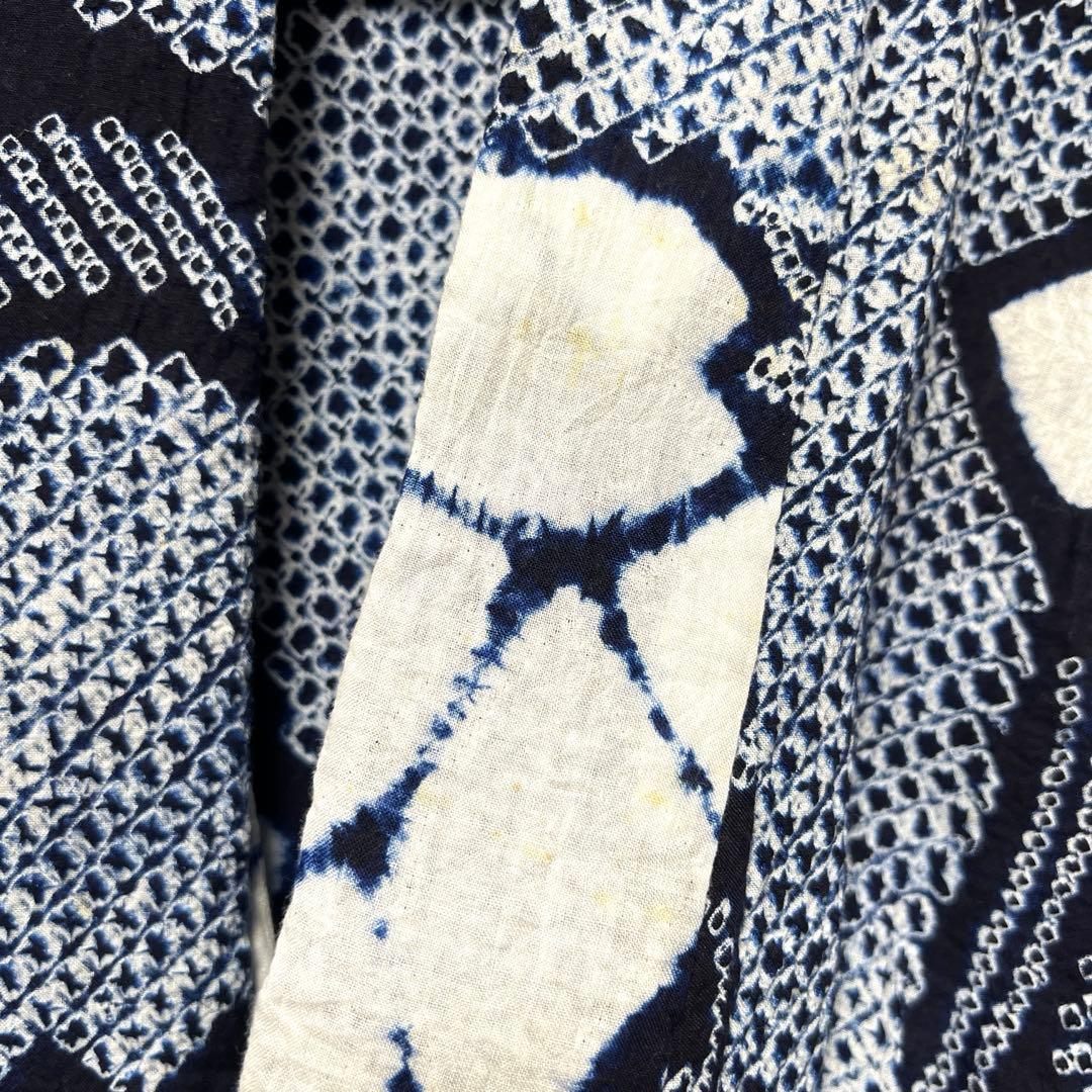 【浴衣】有松鳴海絞り◆三越誂え◆手縫い 花柄 紺 身丈160 裄65 洗濯済み