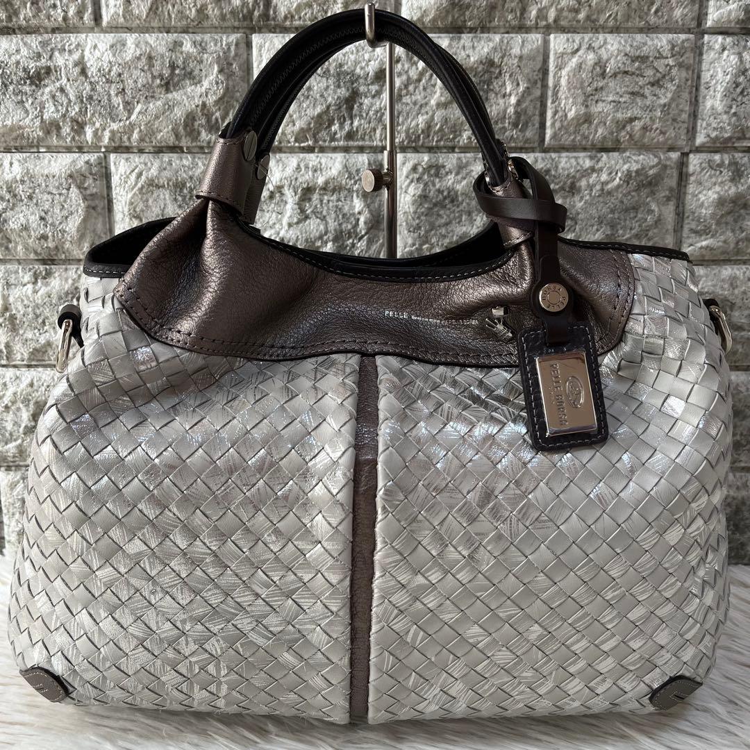 【新品未使用】ペレボルサ　イントレチャート　レザー　2way ハンドバッグ