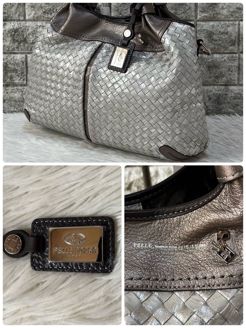 【新品未使用】ペレボルサ　イントレチャート　レザー　2way ハンドバッグ