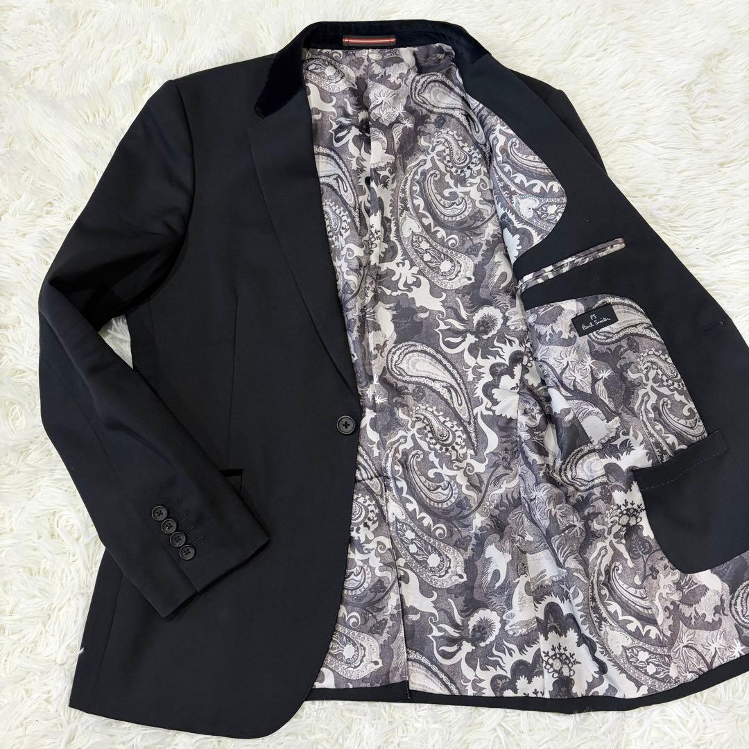 【極美品】PSポールスミス ペイズリー裏地 ベロア襟テーラードジャケット 黒 M