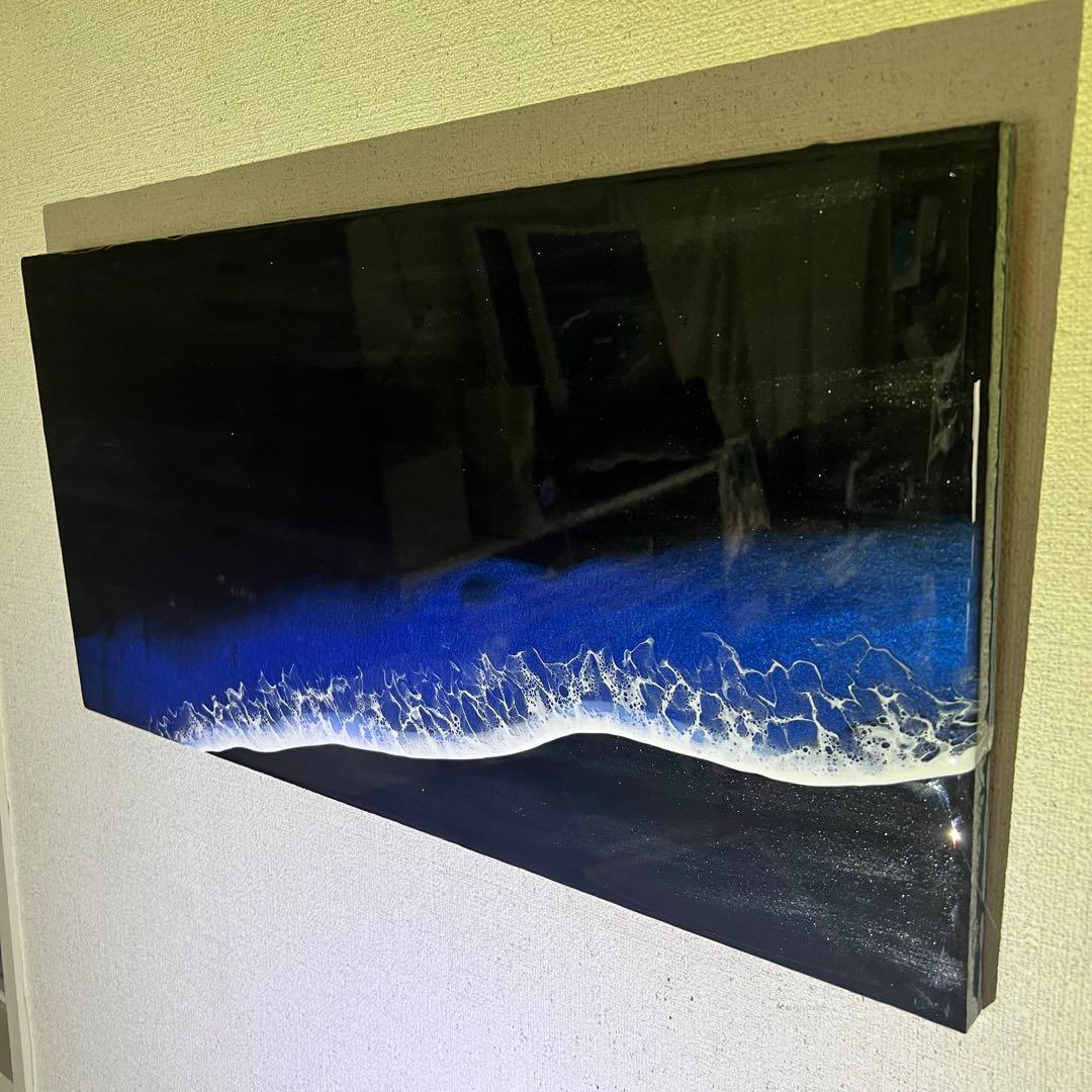 【レジンアート】ワイドパネル／ブラックブルー(蓄光)／60cm × 30cm