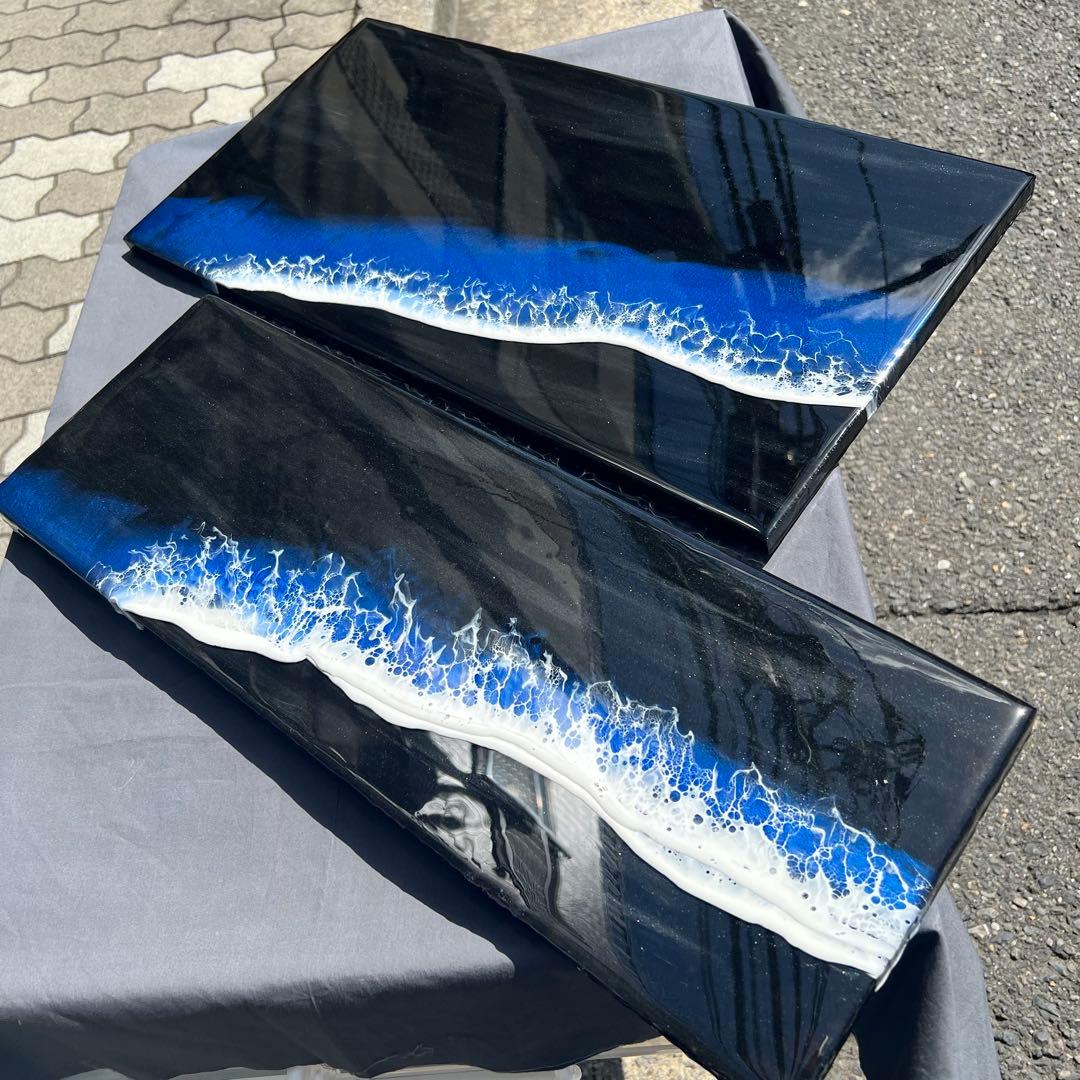 【レジンアート】ワイドパネル／ブラックブルー(蓄光)／60cm × 30cm