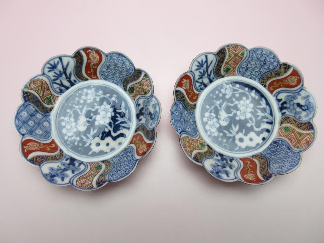 松竹梅 花鳥紋 祥瑞手風 小皿12枚 レトロ アンティーク MOR70627