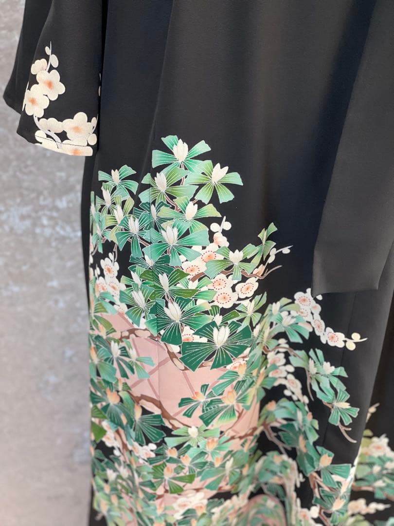 留袖ワンピース　4L/140　作家物/手描き友禅　V襟/フレア袖　正絹