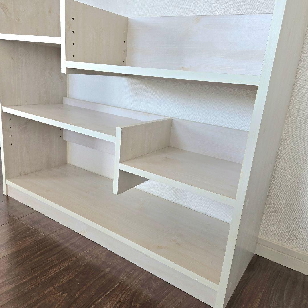 本棚 完成品 ホワイト 組み立て不要 ブックシェルフ ラック 白 木目調 ウッド