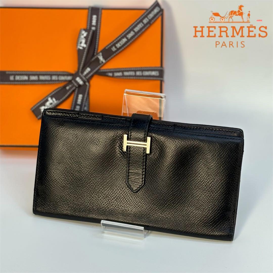 A130 エルメス 【美品】べアンスフレ 長財布 黒