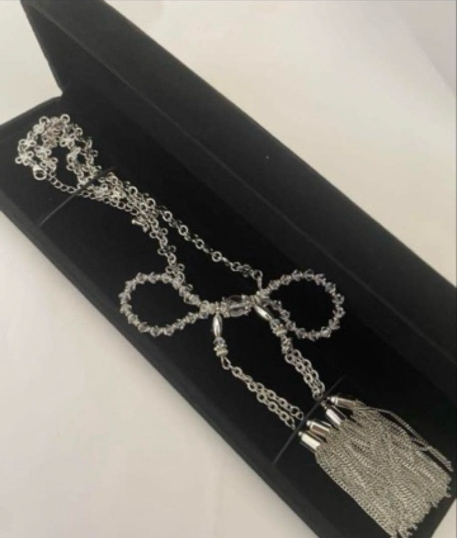 タナカダイスケcrystal ribbon chain necklace