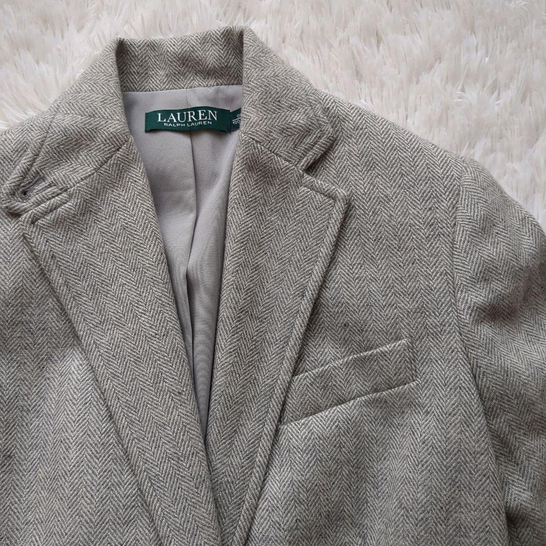 美品 ローレンラルフローレン ヘリンボーンブレザー 銀ボタン グレー M