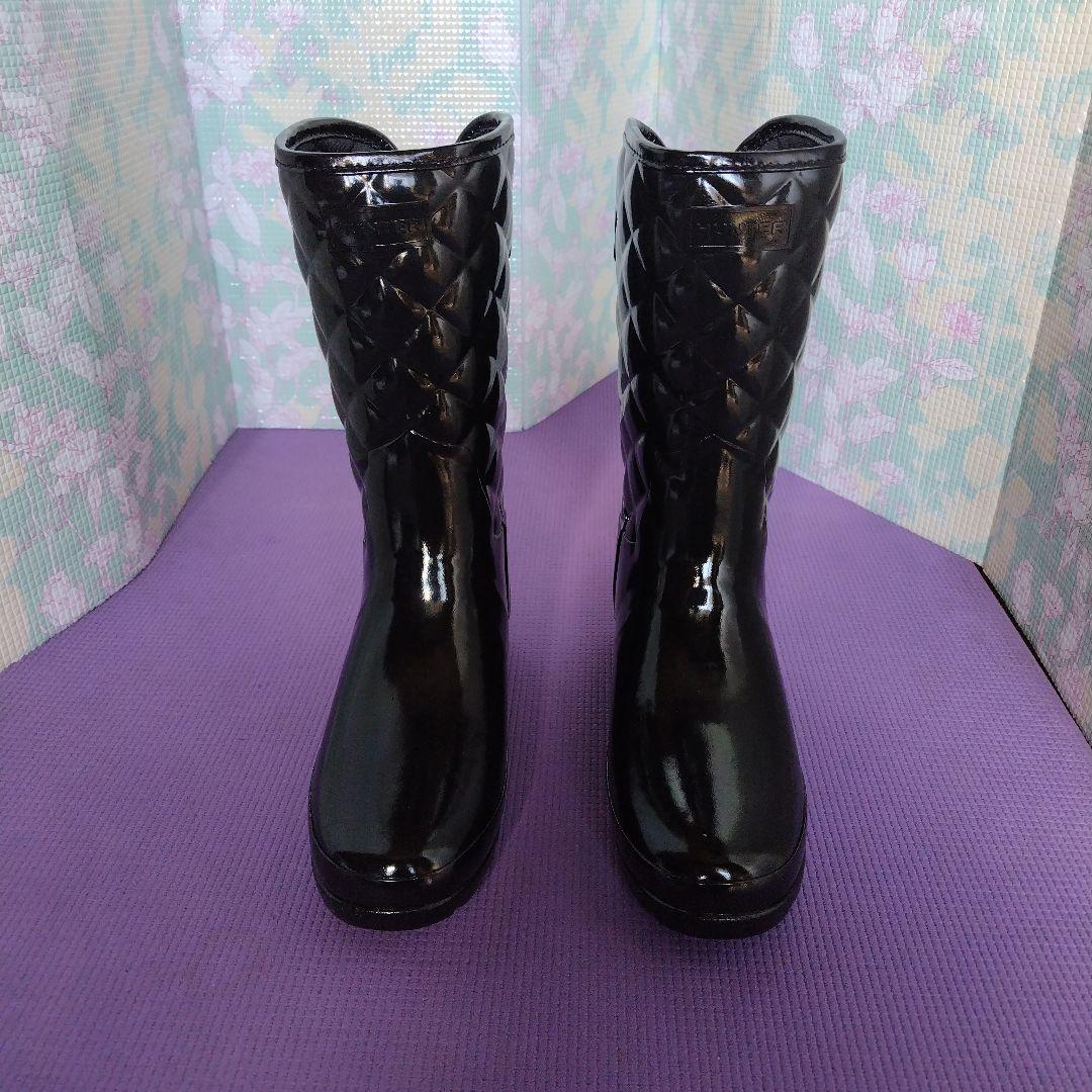 キルティングデザイン ブラックロングブーツ