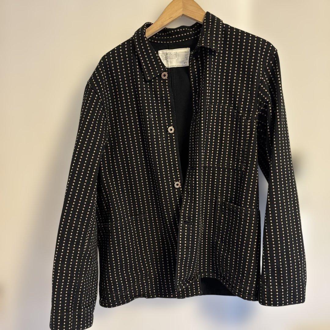 プレイングカードパターン・ワーカーズジャケット 40カバーオール　ブラックサイン