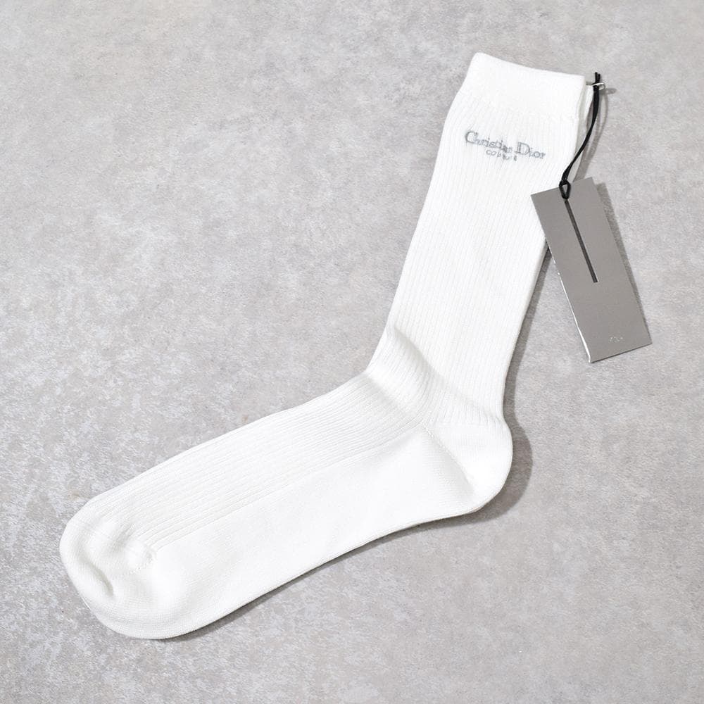 未使用 現行 ディオール Christian Dior ロゴ刺繍 ソックス 白