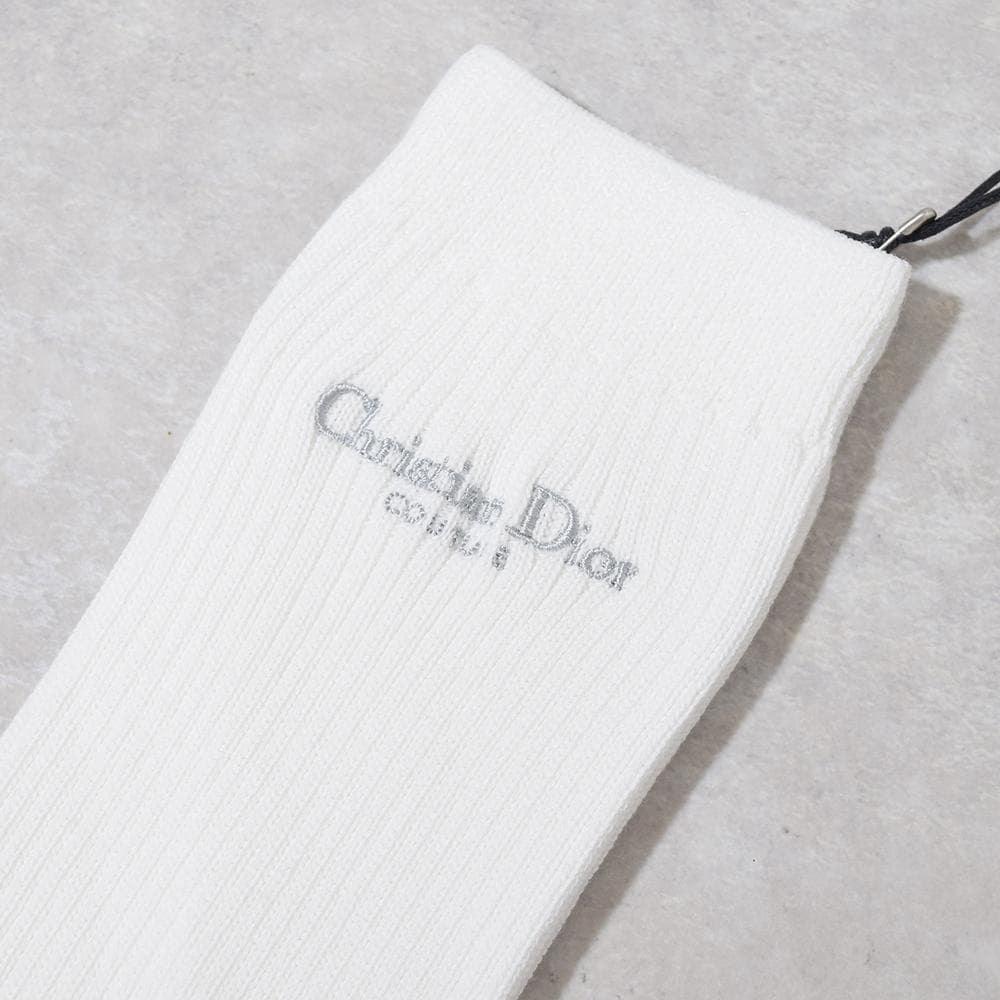 未使用 現行 ディオール Christian Dior ロゴ刺繍 ソックス 白
