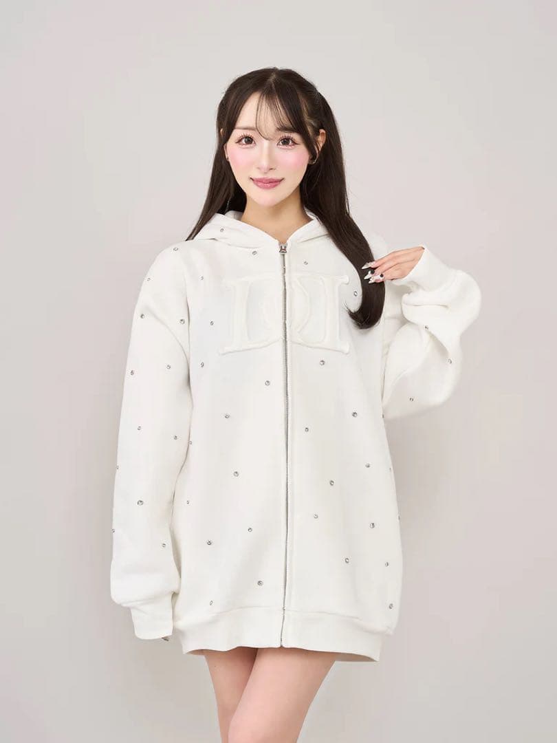 新品タグ付 ダーリッチ ホワイト DDロゴビジュージップパーカー フリー