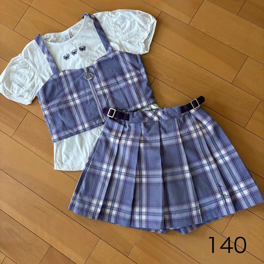 【美品】ANNA SUI MINI アナスイミニ チェック柄セットアップ 140