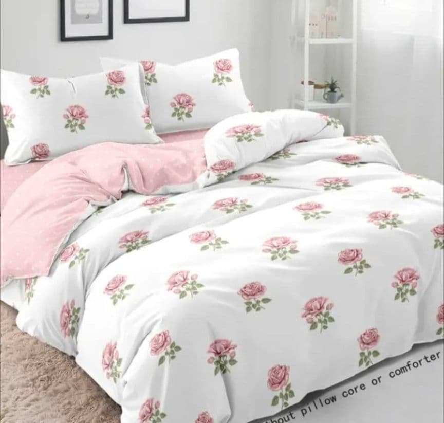 新品★綿100%白ピンク薔薇ピンク水玉ダブル掛け布団カバー枕カバー２枚3枚セット