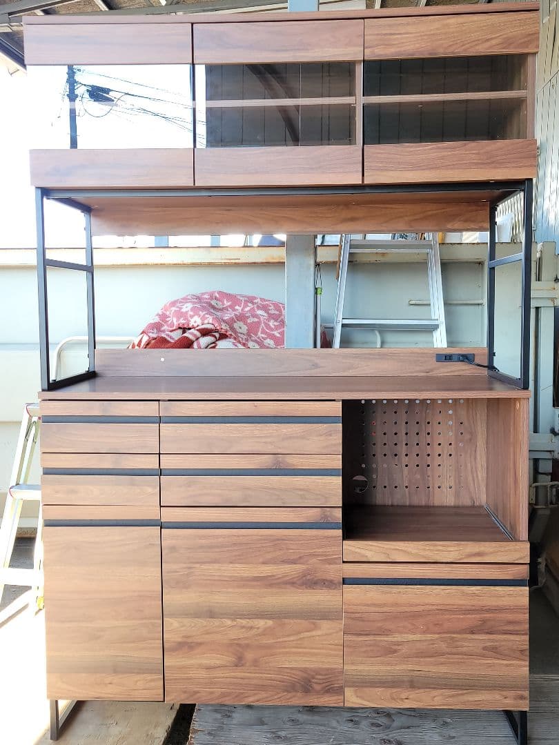 木目調 アイアンフレーム キッチンボード レンジ台 食器棚 ヴィンテージ風