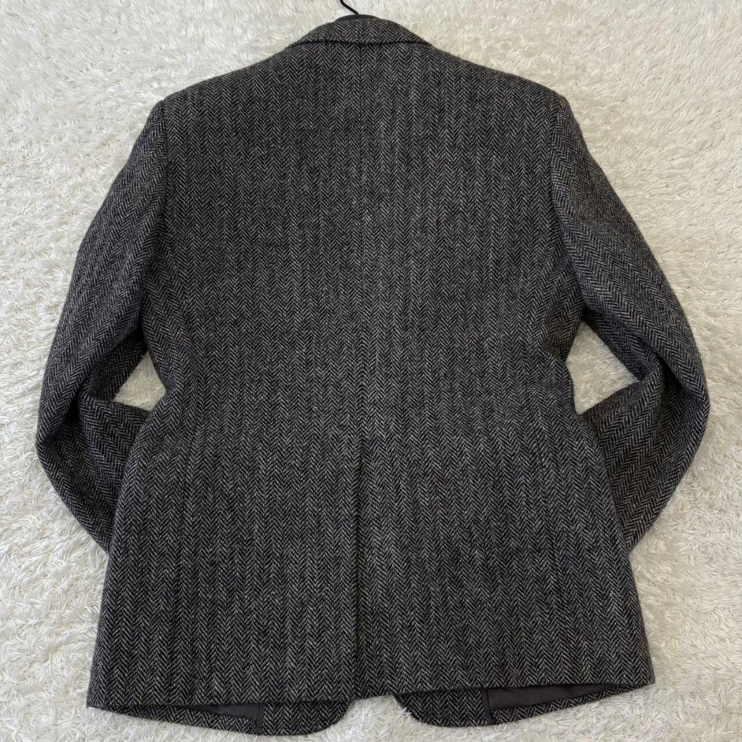 ハリスツイード テーラードジャケット 総柄 ヘリンボーン L チャコールグレー