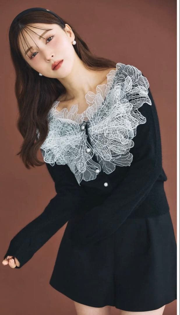 【2/2 2時間限定価格】【poláura】ポローラ　レースフリルカーディガン