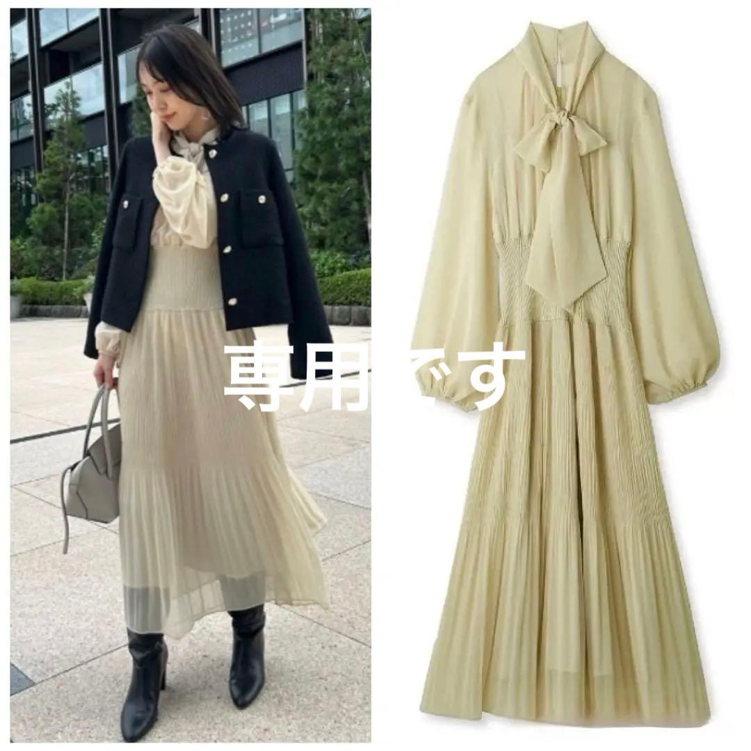 新品　fray i.d ウエストリブマジョリカプリーツワンピース クリーム