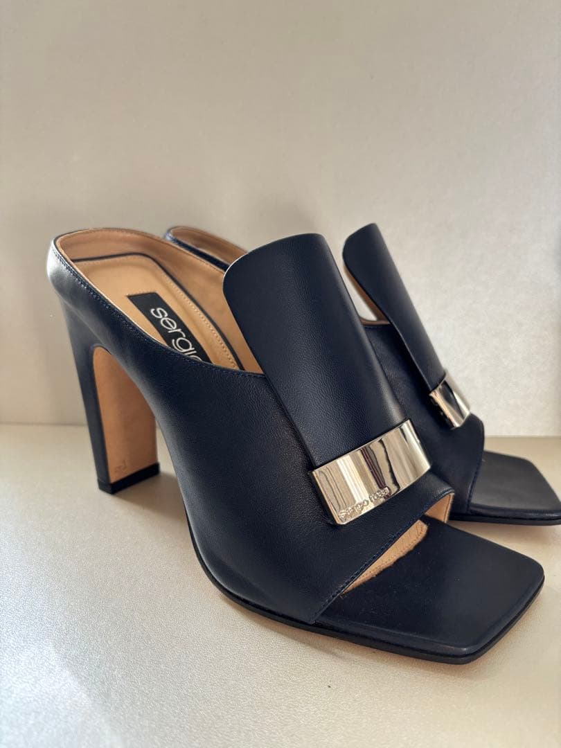 る*ち様 Sergio Rossi 23.5cm ネイビー レザー ハイヒールサ