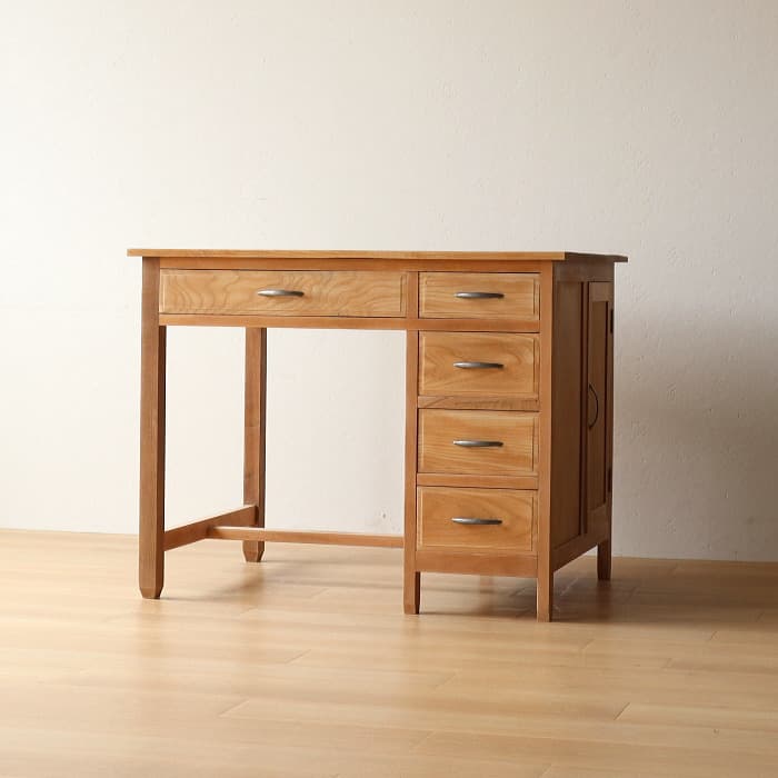 アンティーク タモ材 無塗装 片袖机 レトロ 無垢材 デスク 古家具