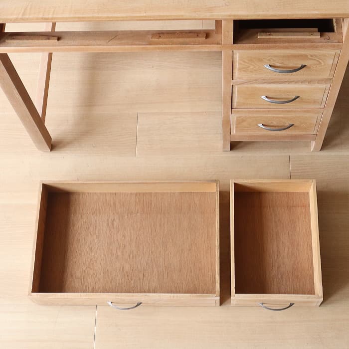 アンティーク タモ材 無塗装 片袖机 レトロ 無垢材 デスク 古家具