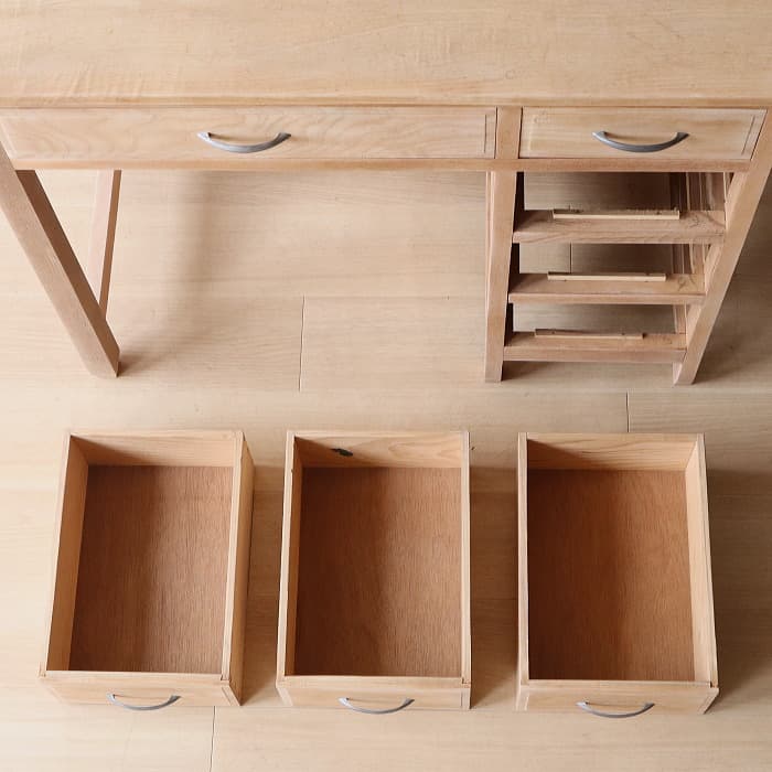 アンティーク タモ材 無塗装 片袖机 レトロ 無垢材 デスク 古家具