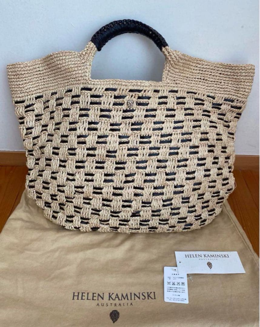 ヘレンカミンスキー レザーハンドル ラフィア トートバッグ