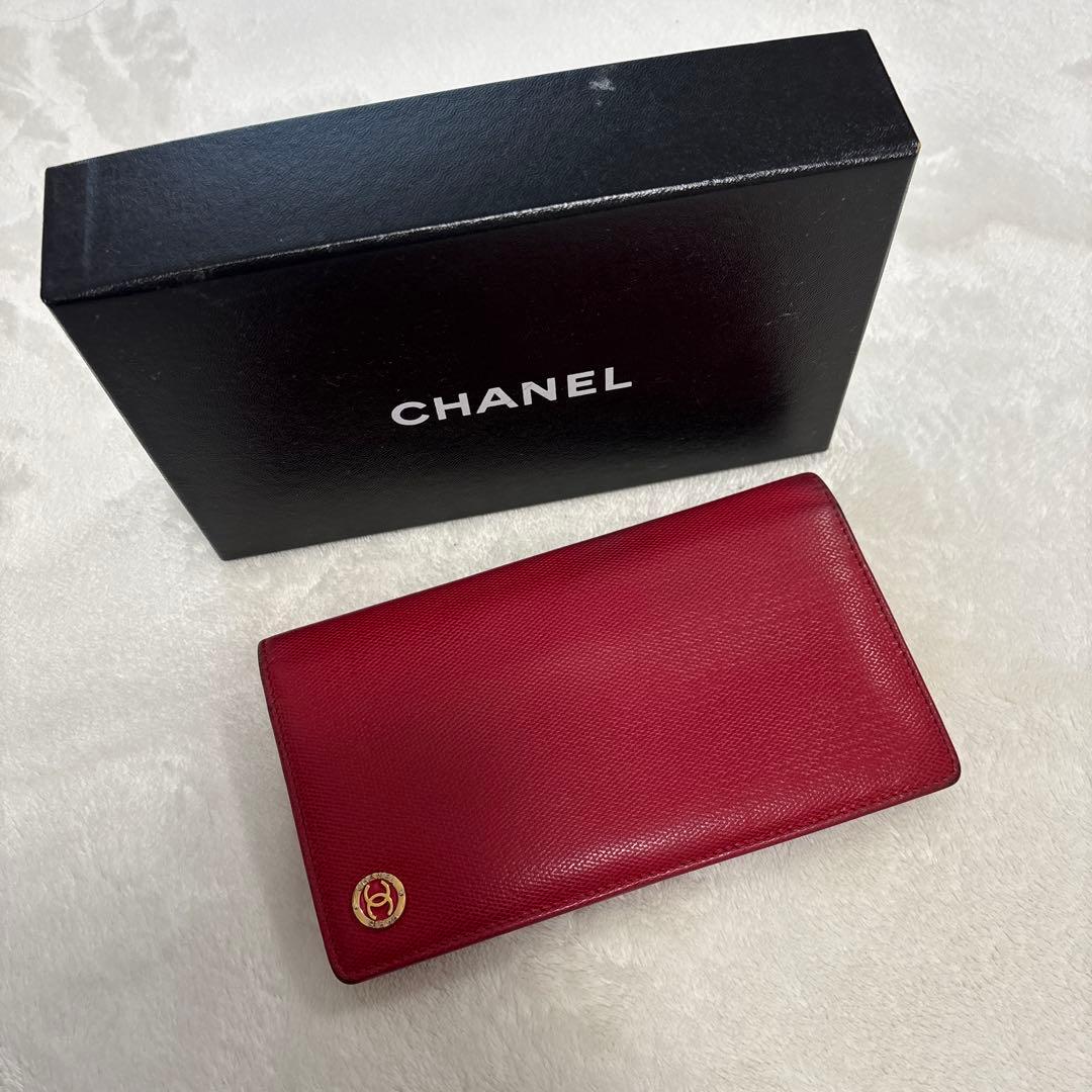 CHANEL レッド 長財布 箱付き