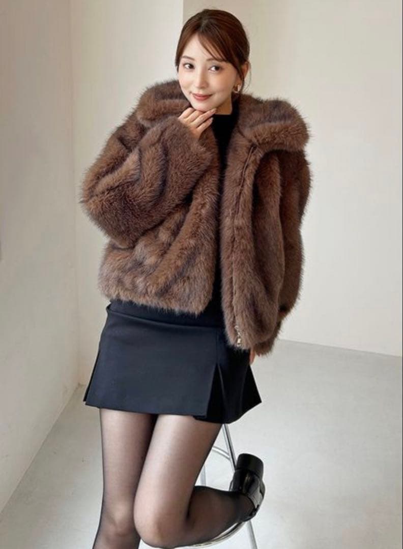 スナイデル ファー ショート コート ブラウン