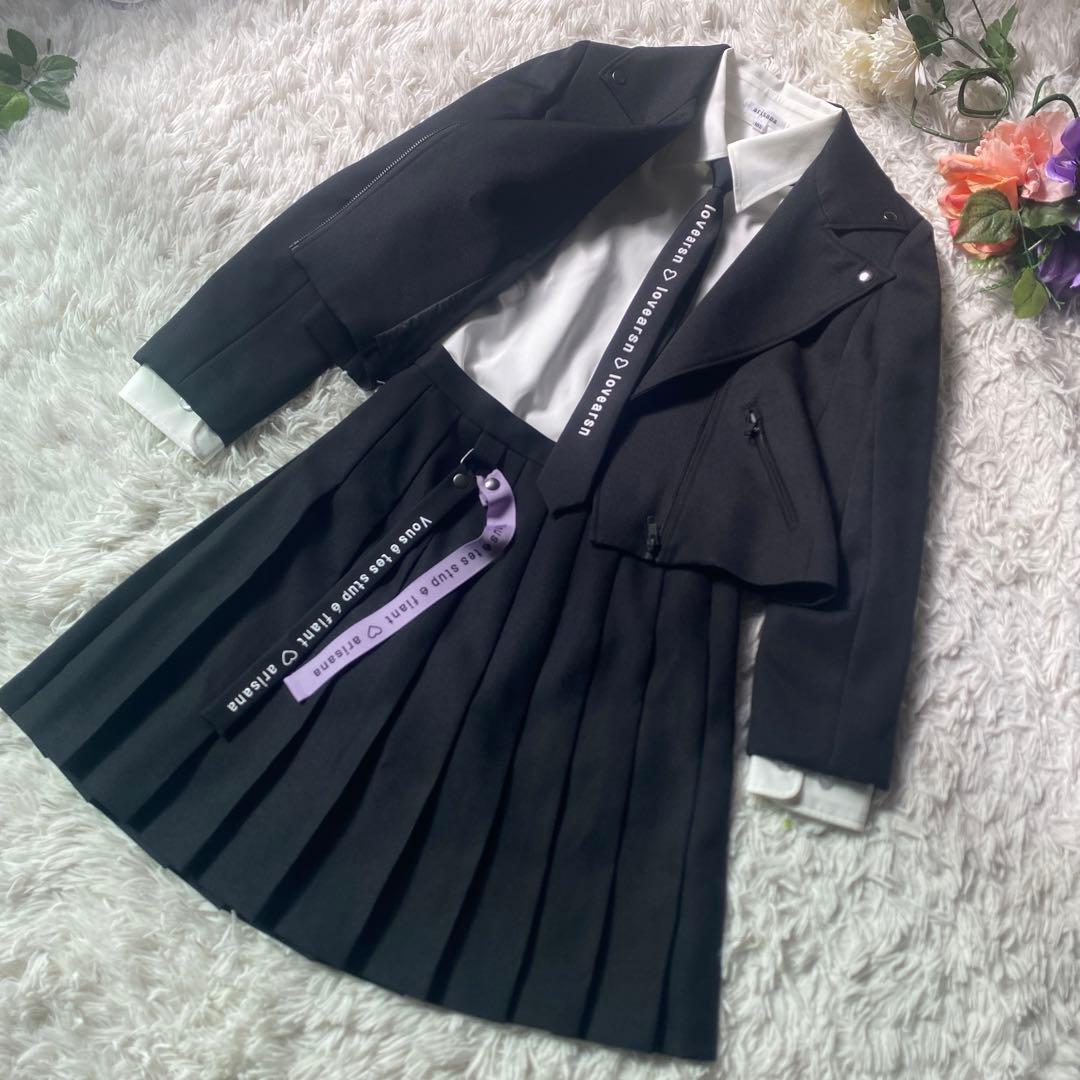 極美品arisana フレドリック- ライダース卒服165スーツ 黒　ロック調