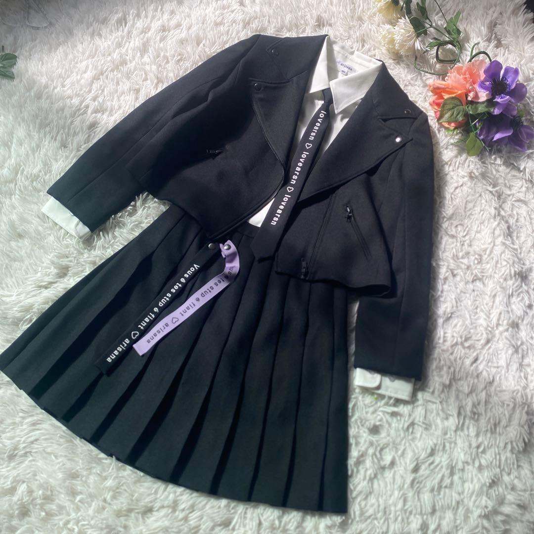 極美品arisana フレドリック- ライダース卒服165スーツ 黒　ロック調