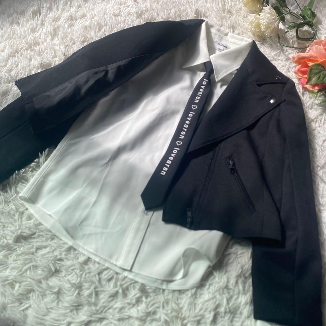 極美品arisana フレドリック- ライダース卒服165スーツ 黒　ロック調