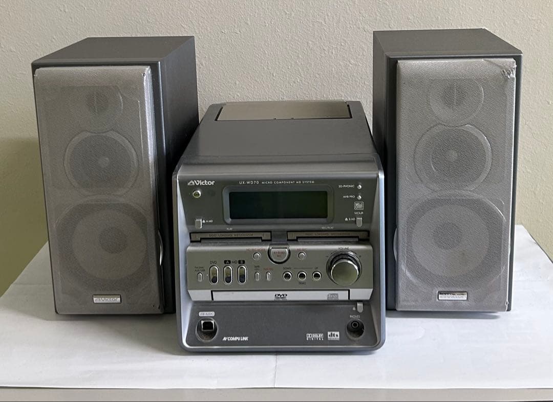 Victor UX-WD72 ミニコンポ シルバー，CD W MD リモコン付き