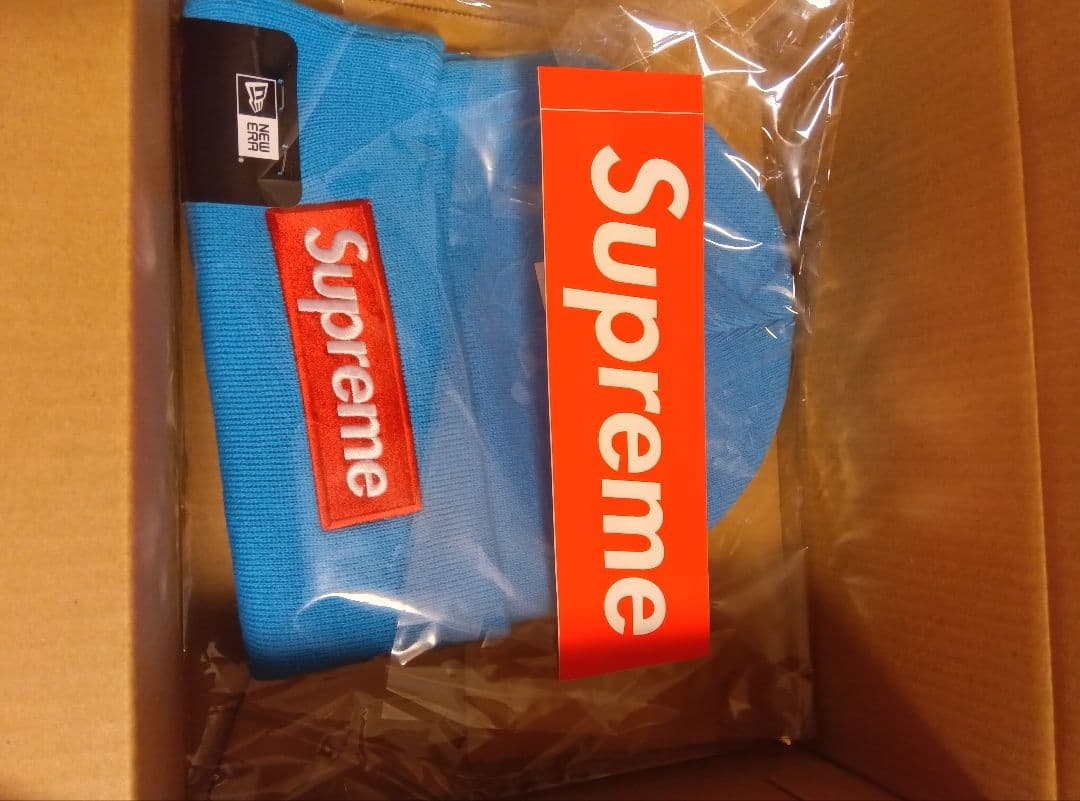 シュプリーム　ニューエラ　ボックスロゴ　ビーニ　シアン