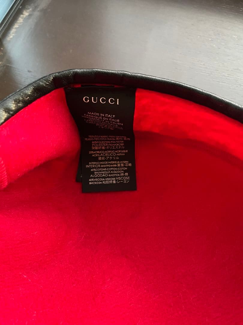 GUCCI gg刺繍　ベレー帽　レザーパイピング　インターロッキングチャーム S