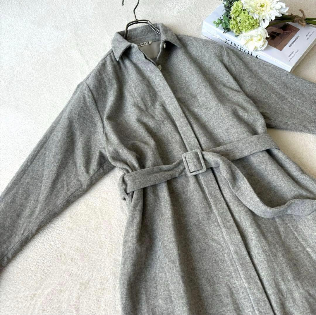 【美品】オーラリー ウールワンピース フランネル ロング グレー 0