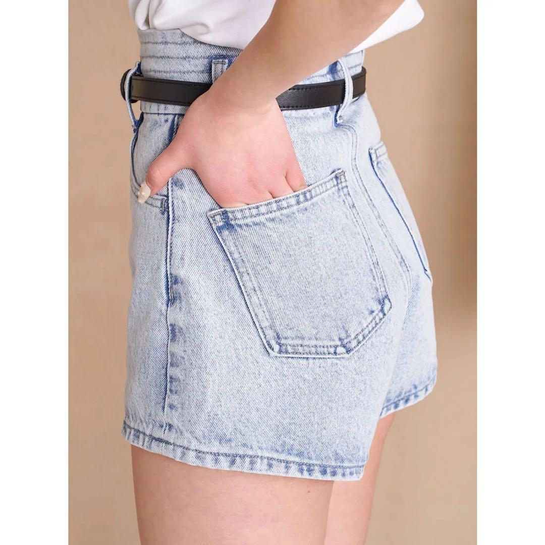 新品タグ ドロップショルダーショートGジャン ハイウエストデニムショートパンツ