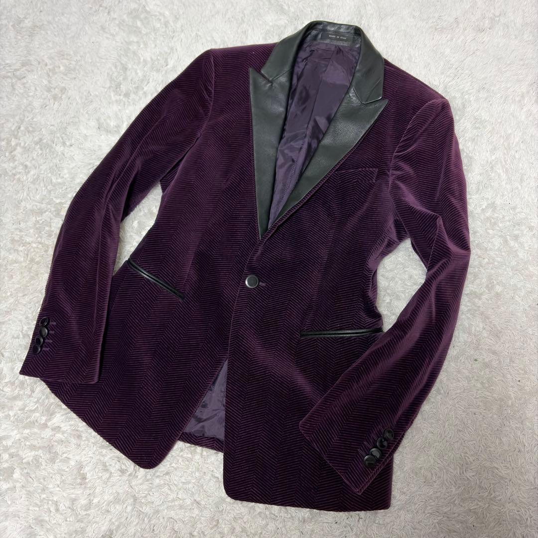 極美品✨入手困難✨エンポリオアルマーニ 46 タキシード　パープル　レザー