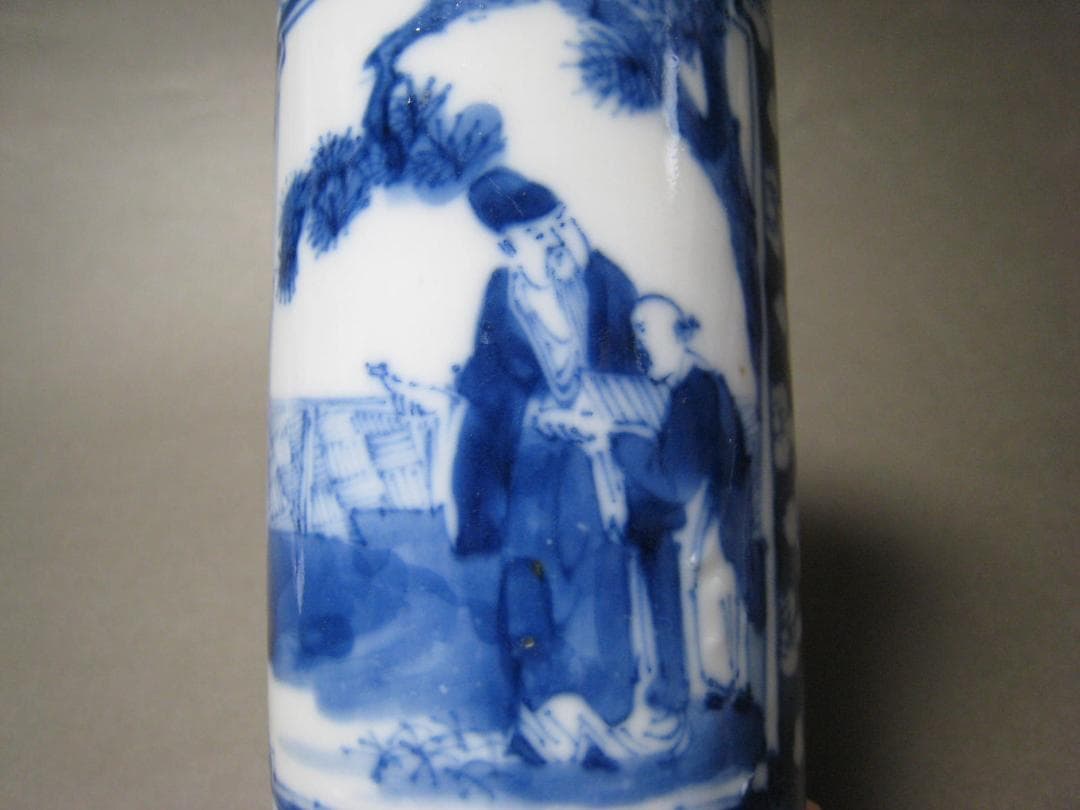 中国古玩　康熙年製 人物　風景　青花　染付　花入　中国美術 清代 明代 清朝期