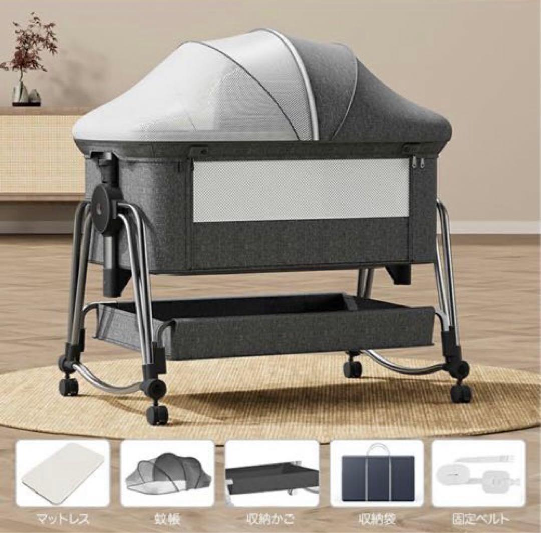 kino linpo ベビーベッド キャスター付き 収納棚付き ホワイト