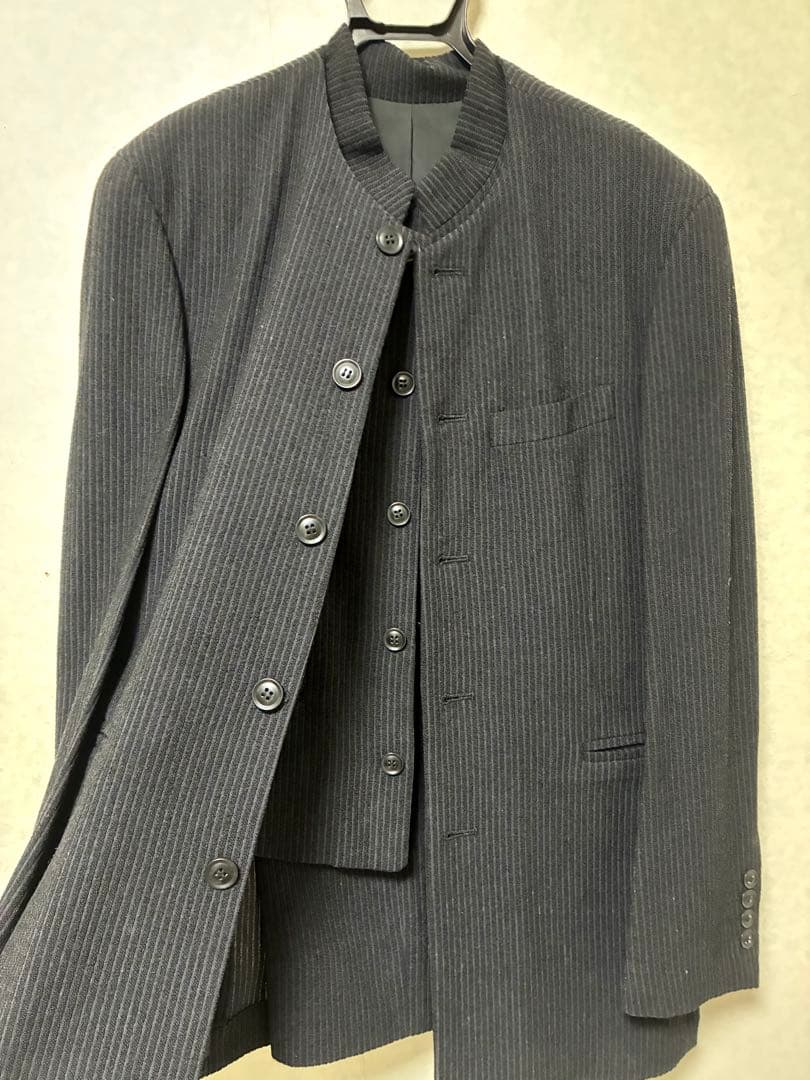 メンズティノラス ストライプ ノーカラー 3ピース スーツ セットアップ M