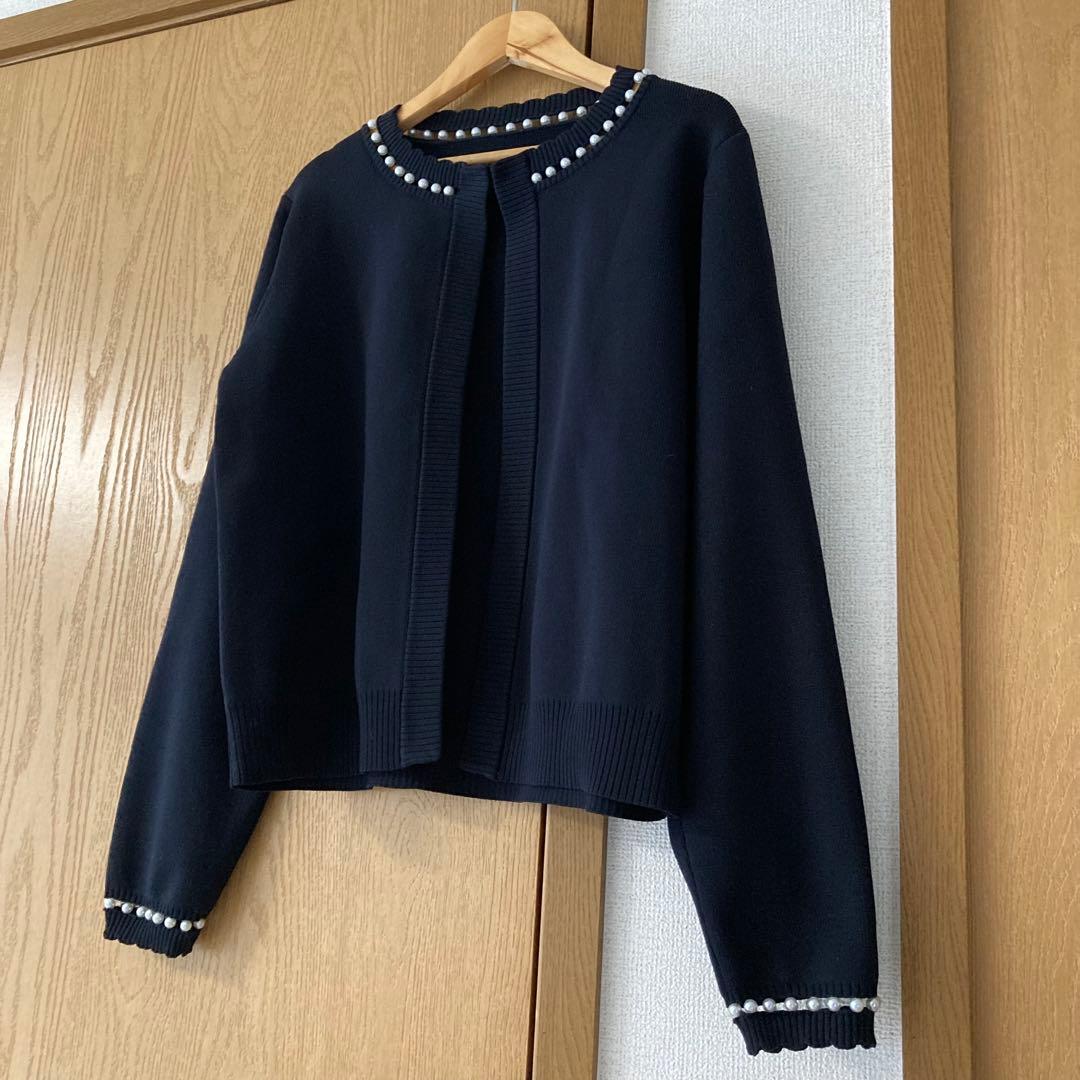 アメノチハレ　パール　ニットカーディガン　黒