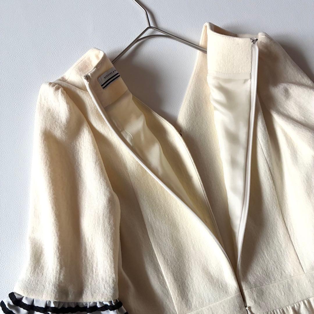 ボーダーズアットバルコニー　ティアードドレス　ワンピース　ウール　フリル袖　36